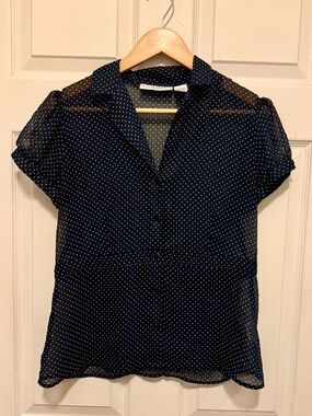 Sheer Polka Dot Button-Front Top